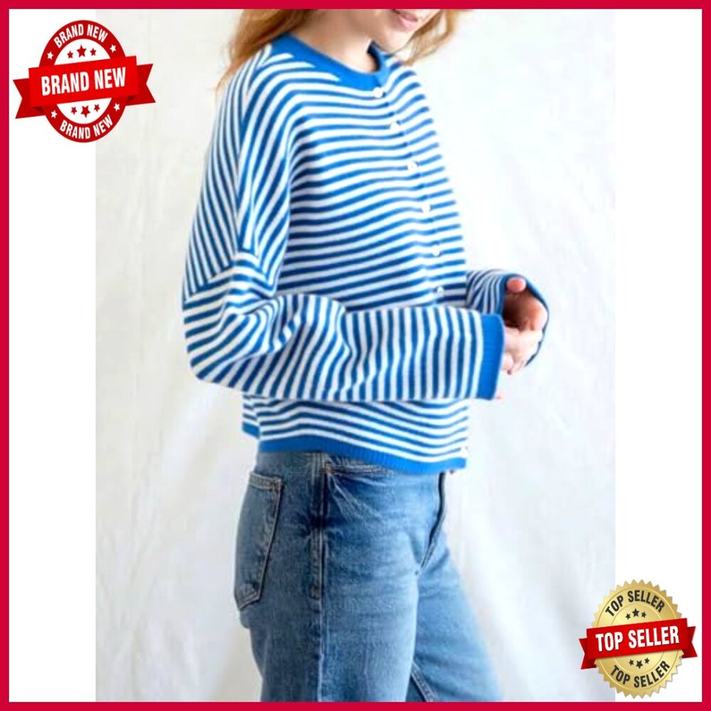 Cropped Striped Button Down Cardigan Sweater Soft… - image 3